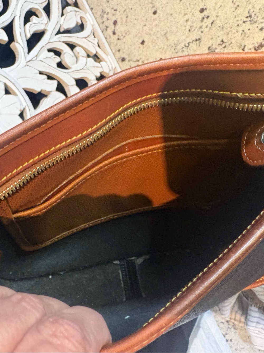 Dooney & Bourke Black Pebbled Leather Crossbody Bag with Brown Trim - Picture 14 of 15